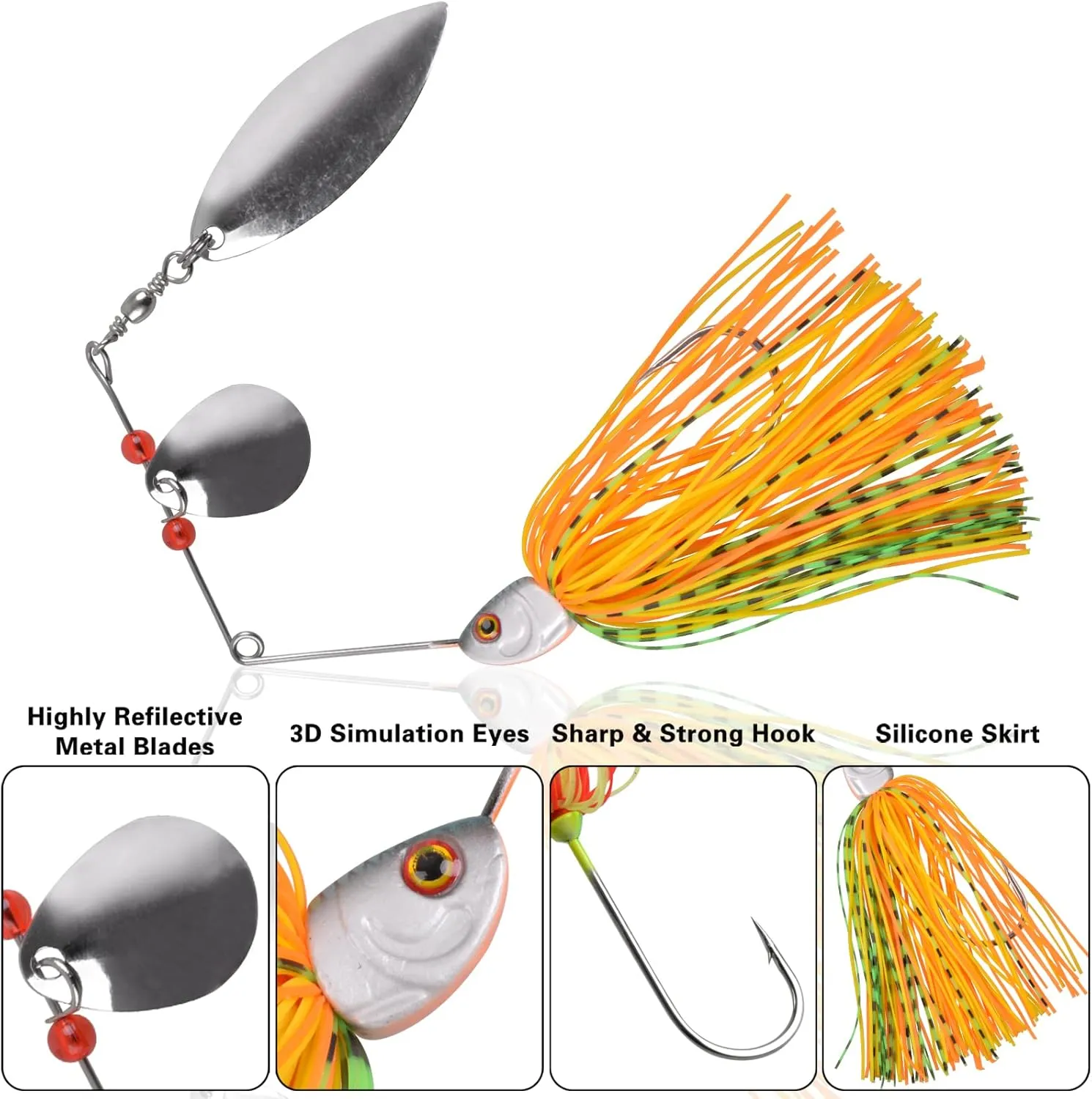 Fishing Lures Spinnerbait, Bass Fishing Lure Spinner Baits Kit Hard Metal Multicolor Buzzbait Spinnerbait Jigs for Bass Pike Trout Salmon