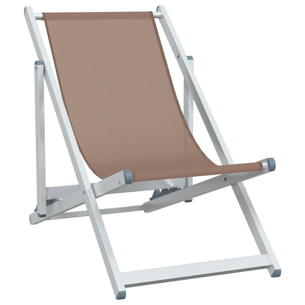 Folding Beach Chairs 2 pcs Brown Aluminium and Textilene