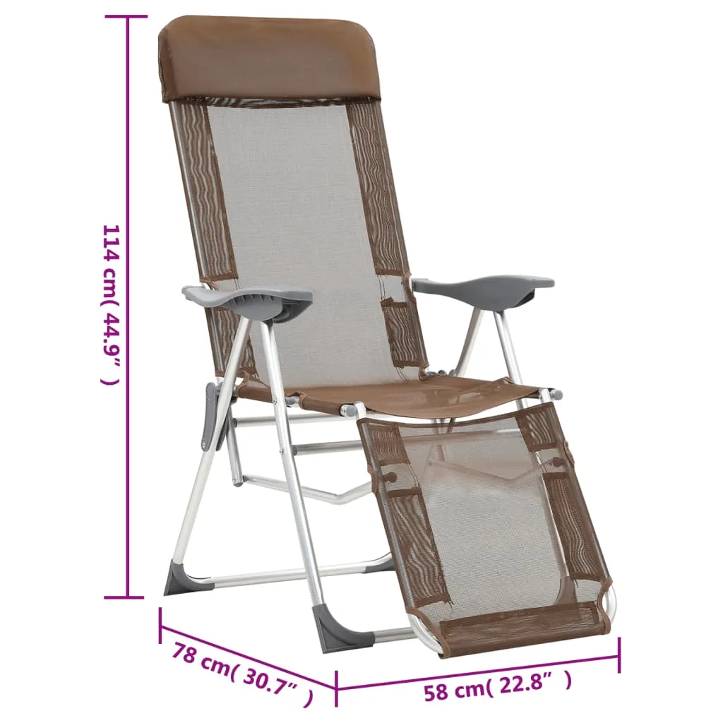 Folding Camping Chairs with Footrests 2 pcs Brown Textilene