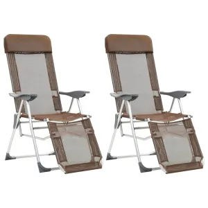 Folding Camping Chairs with Footrests 2 pcs Brown Textilene