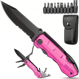 Gifts for Women Mom Wife Girlfriend, Pink Multitool Pocket KnifeTactical Knife for Camping, Emergency, Outdoor, Daily Use, Unique Mothers Day Birthday Anniversary Valentines Day Gift Ideas for Women