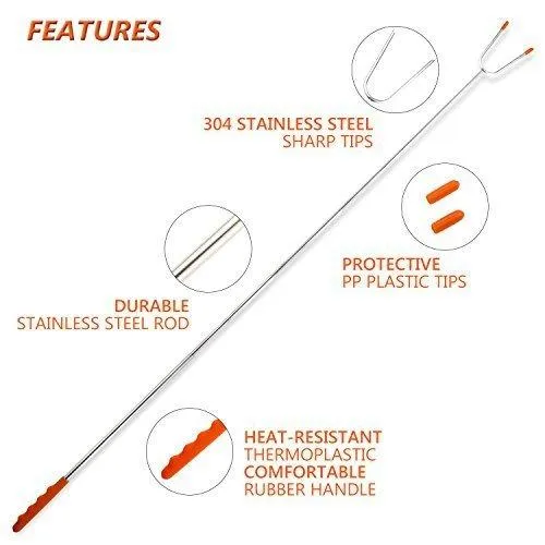 GikPal Marshmallow Roasting Sticks, 6 Pack Extending Stainless Steel Smores Skewers and Hot Dog Forks with Extra Long 45&rsquo;&rsquo; Telescoping Rotating Forks for BBQ Camping, Campfire, Fire Pit and Bonfire (45)