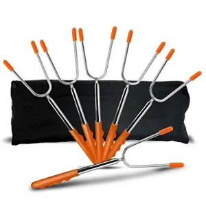GikPal Marshmallow Roasting Sticks, 6 Pack Extending Stainless Steel Smores Skewers and Hot Dog Forks with Extra Long 45&rsquo;&rsquo; Telescoping Rotating Forks for BBQ Camping, Campfire, Fire Pit and Bonfire (45)