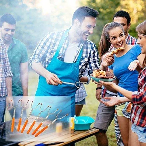 GikPal Marshmallow Roasting Sticks, 6 Pack Extending Stainless Steel Smores Skewers and Hot Dog Forks with Extra Long 45&rsquo;&rsquo; Telescoping Rotating Forks for BBQ Camping, Campfire, Fire Pit and Bonfire (45)