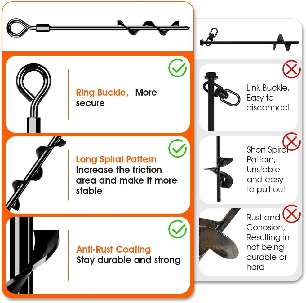 Ground Anchors 26 Screw in Heavy Duty Ground Anchors,Tent Stakes for Camping Tent, Trampoline, Canopies, Carports, Sheds, Swing Sets, Black Anti-Rust Coating for High Wind (4 x 26)
