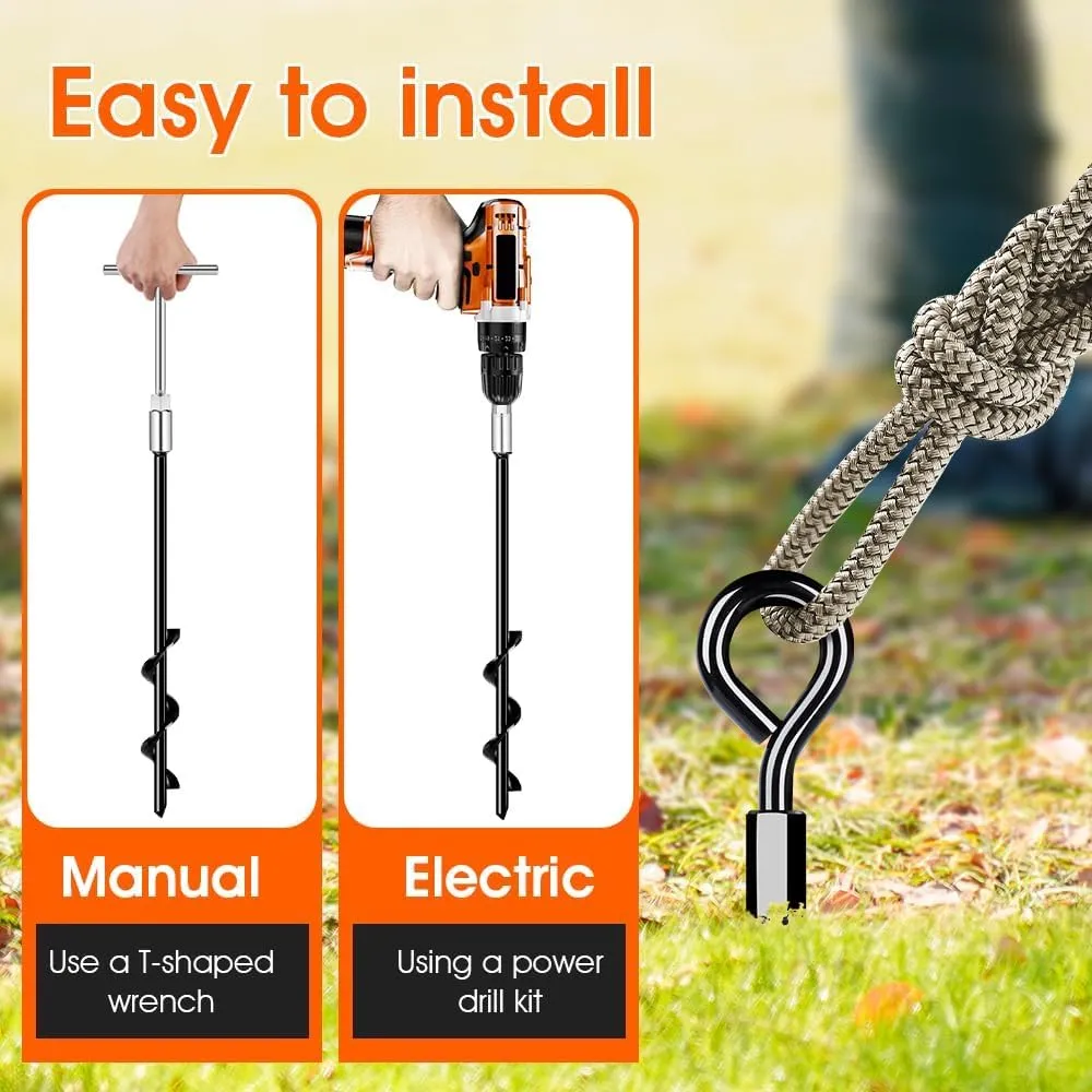 Ground Anchors 26 Screw in Heavy Duty Ground Anchors,Tent Stakes for Camping Tent, Trampoline, Canopies, Carports, Sheds, Swing Sets, Black Anti-Rust Coating for High Wind (4 x 26)