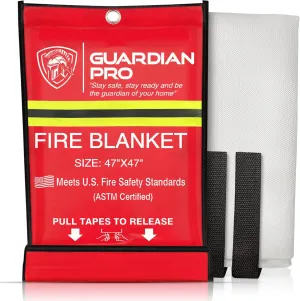 Guardian Pro New 2025 Emergency Fire Blanket for Home and Kitchen - 1 Pack Over 40"x40" Flame Suppression Fiberglass Fire Blankets for House Camping Car Office Warehouse Emergency Survival Safety