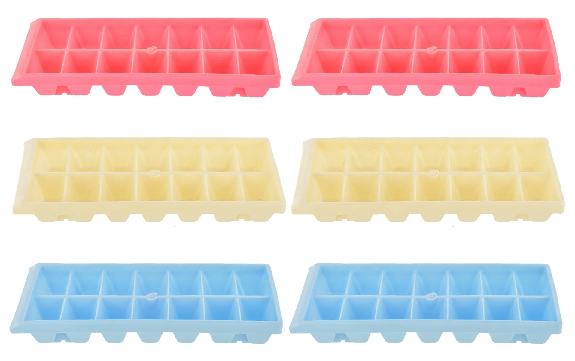 Heart Home Plastic Ice Cube Tray Set with 14 Section- Pack of 6 (Cream & Pink & Blue)-HS43HEARTH25797