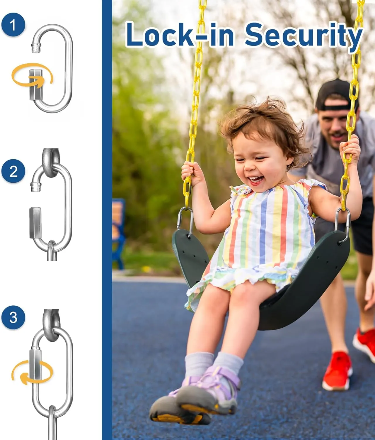 Heavy Duty Swing Seat, 66" Rust-Resistant Chains with 30" PPC-Coated Section, Swing Set Accessories Replacement with Quick Links, Kids Swings Supports 330 lbs for Outdoor Playground, Green