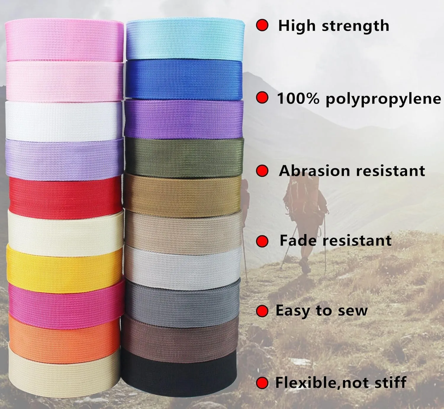 Khaki Webbing Straps1.5 Inch - 12 Yards 1-1/2 Inch Wide Polypropylene Straps for Lawn Chair Replacement, Backpack & Tote Bags, Decorative Webbing Straps for DIY Projects & Crafts