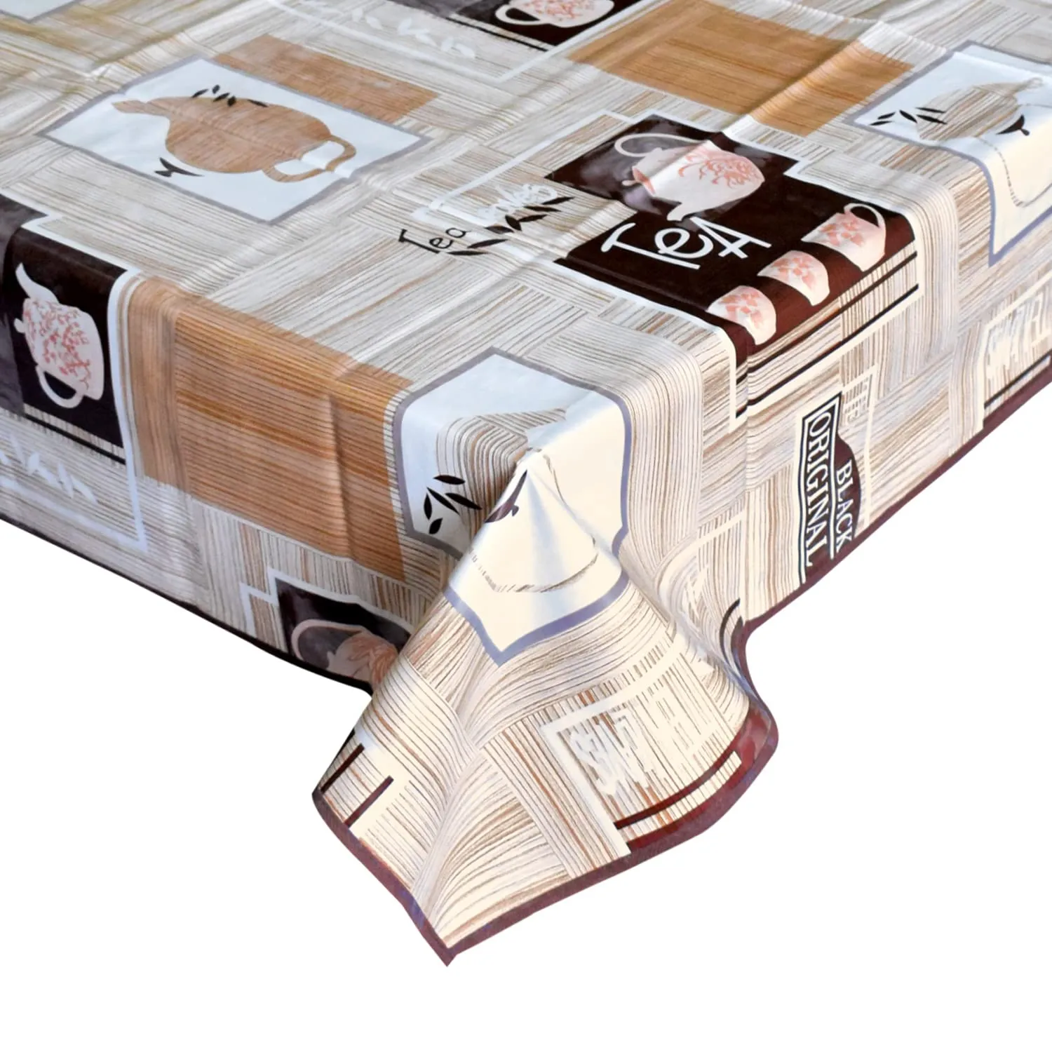 Kuber Industries Kettle Print PVC Center Table Cover/Table Cloth for Home Decorative Luxurious 4 Seater, 60"x36" (Cream) 54KM4265