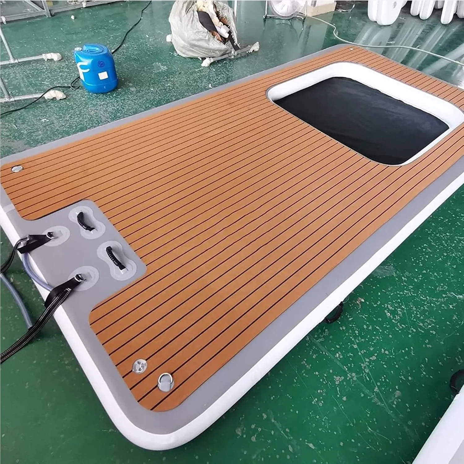 Lake Inflatable Floating Dock,Fishing Pontoon Rafting Platform,Water Inflatable Floating Dock with Non-Slip Mat,Portable Floating Island Raft (4 * 1.5m)