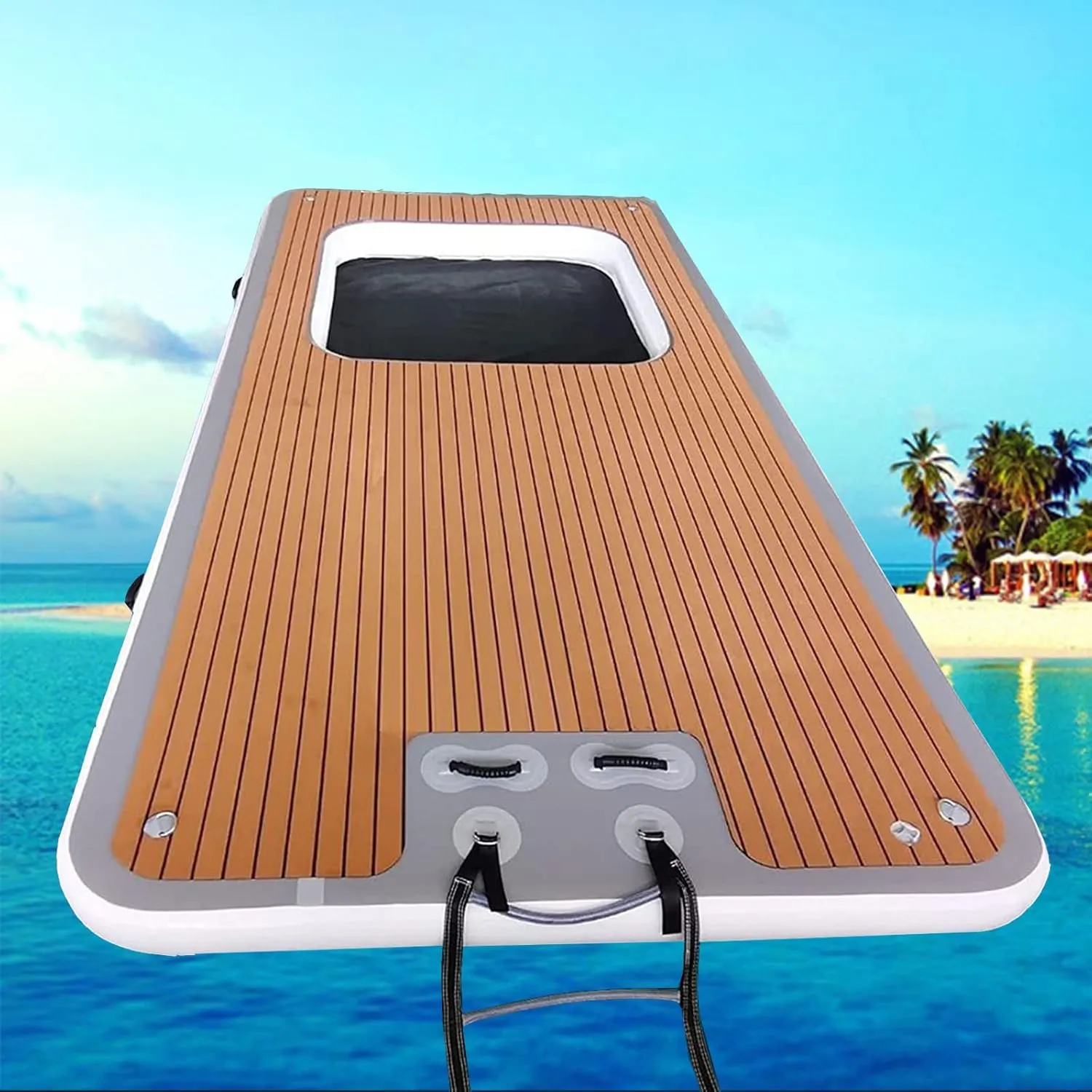 Lake Inflatable Floating Dock,Fishing Pontoon Rafting Platform,Water Inflatable Floating Dock with Non-Slip Mat,Portable Floating Island Raft (4 * 1.5m)