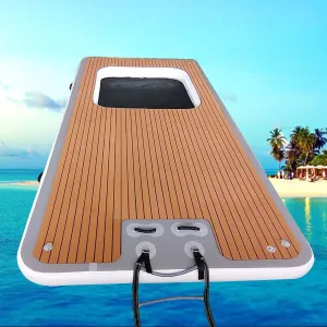 Lake Inflatable Floating Dock,Fishing Pontoon Rafting Platform,Water Inflatable Floating Dock with Non-Slip Mat,Portable Floating Island Raft (4 * 1.5m)