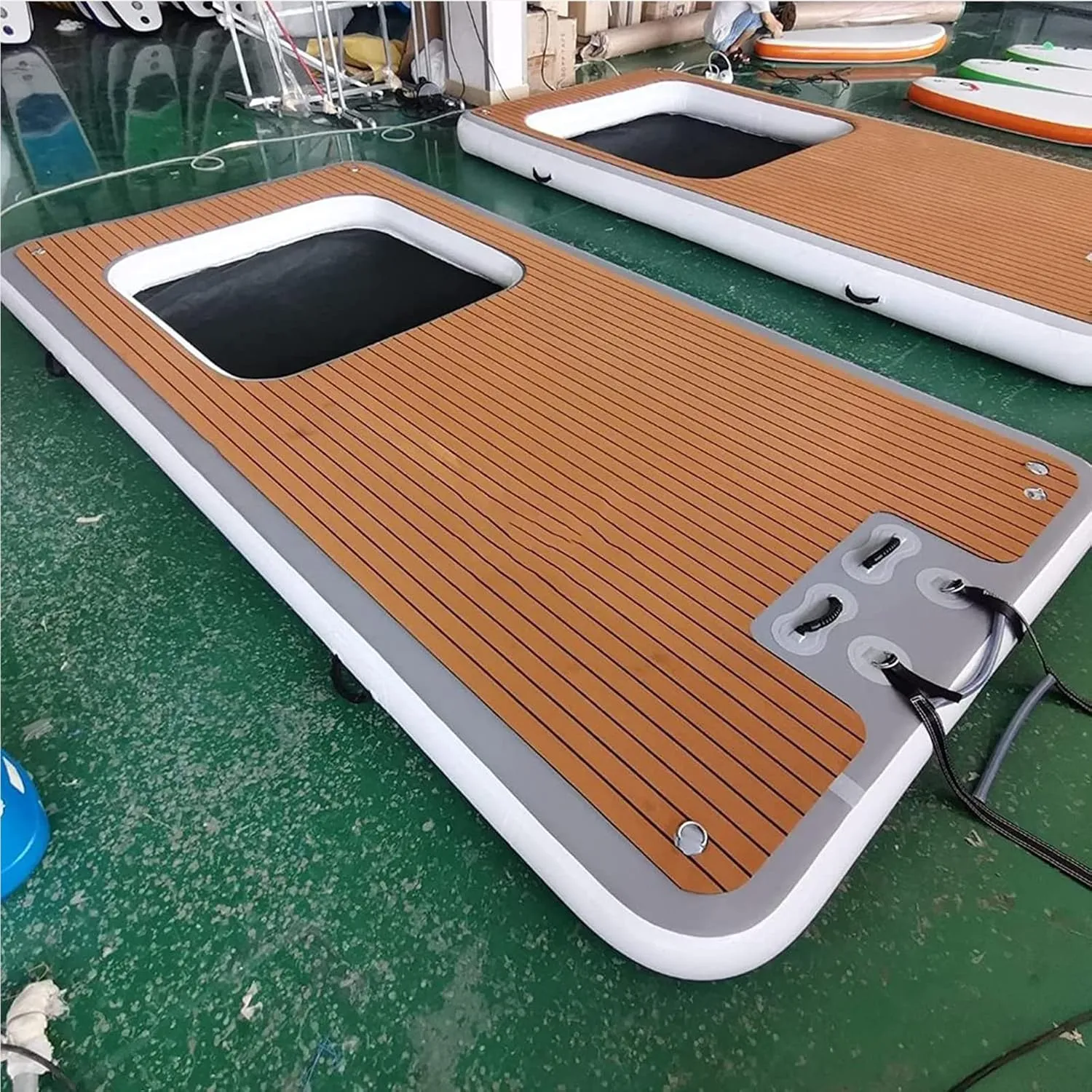 Lake Inflatable Floating Dock,Fishing Pontoon Rafting Platform,Water Inflatable Floating Dock with Non-Slip Mat,Portable Floating Island Raft (4 * 1.5m)