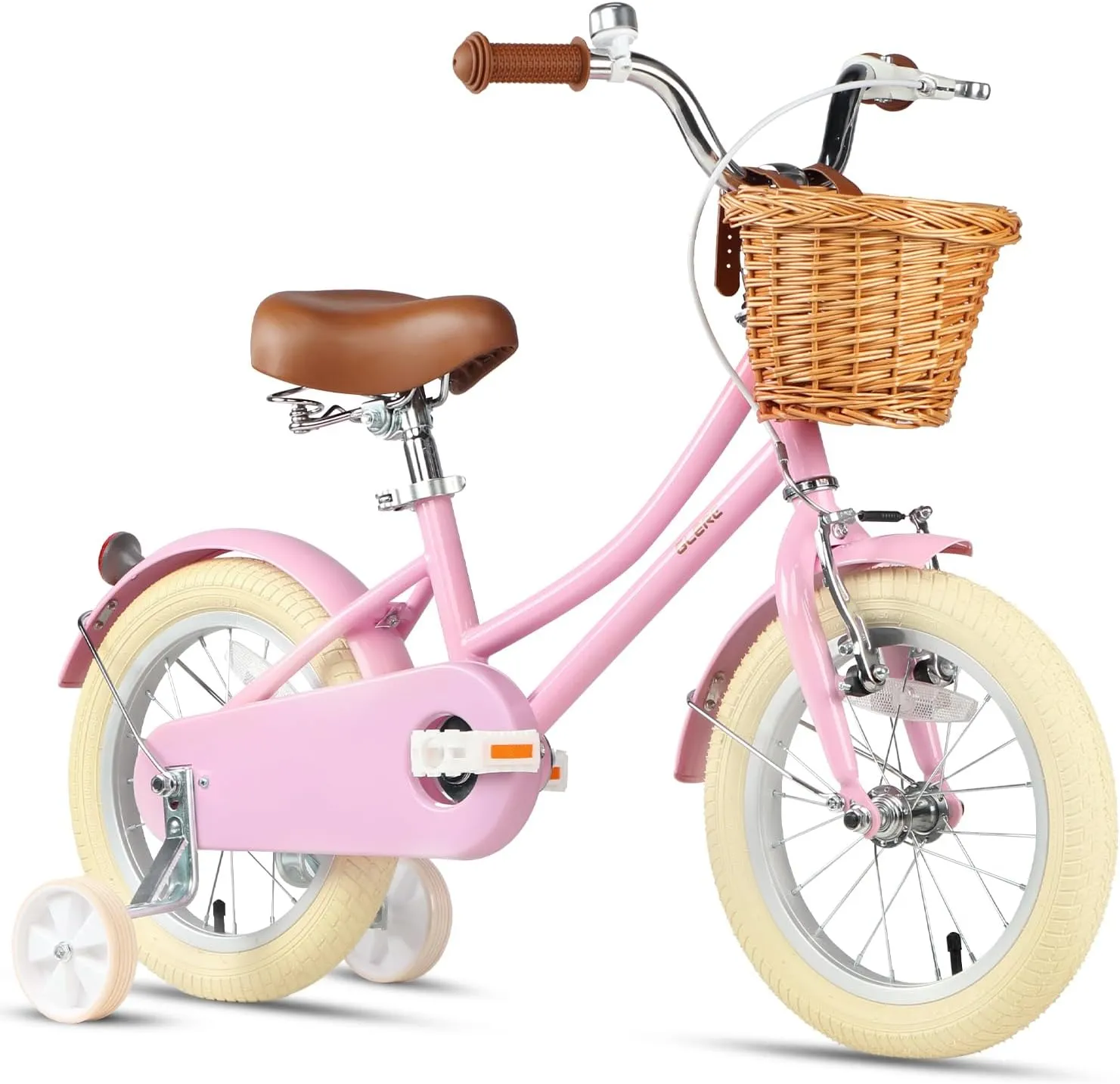 Little Molly 12-20 Inch Kids Retro Cruiser Bike for 2-13 Year Old with Wicker Basket & Training Wheels/Kickstand, Multiple Colors