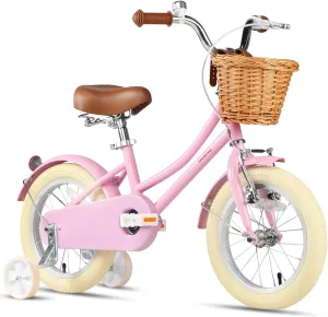Little Molly 12-20 Inch Kids Retro Cruiser Bike for 2-13 Year Old with Wicker Basket & Training Wheels/Kickstand, Multiple Colors