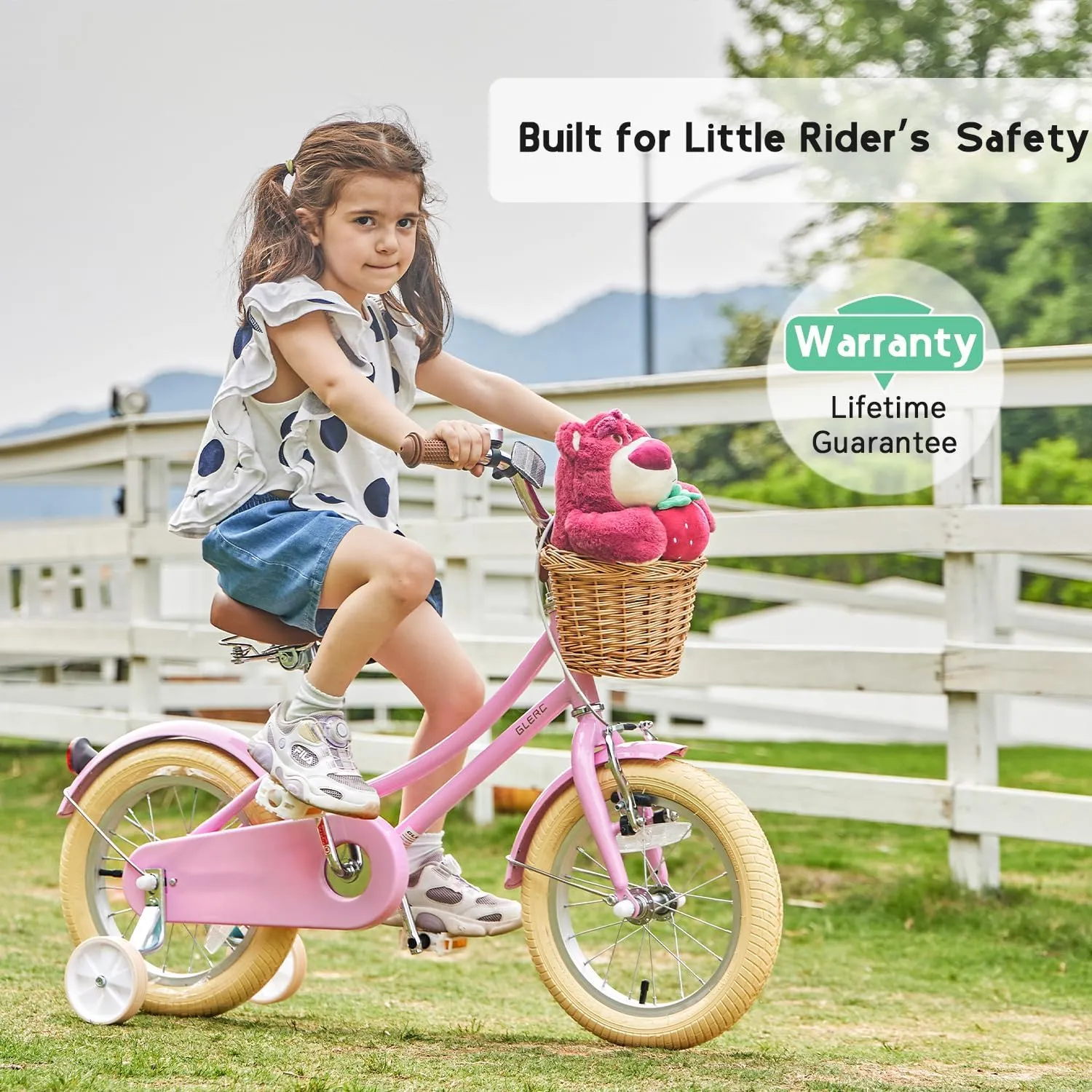 Little Molly 12-20 Inch Kids Retro Cruiser Bike for 2-13 Year Old with Wicker Basket & Training Wheels/Kickstand, Multiple Colors
