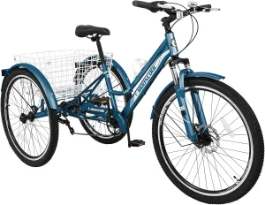 NAIZEA Adult Mountain Tricycle, 7 Speed Three Wheel Cruiser Bike, 27.5 Inch Adults Trikes with Shopping Basket, Exercise Men's Women's Tricycles, Multiple Colors