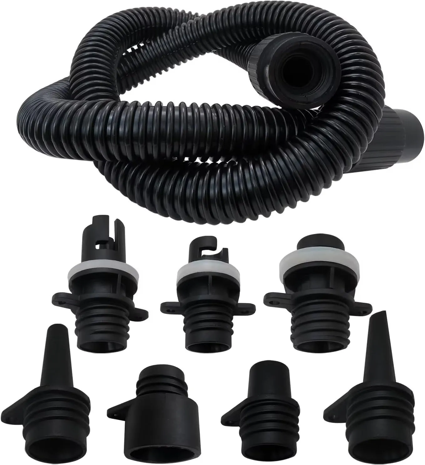 New Paddle Board Pump Adapter Hose Sup Pump Adaptor Kit w/ 7 Air Valve Nozzles and 3.3 Ft Hose for Most Electric Air Pumps-0.8inch Mounting Port Size