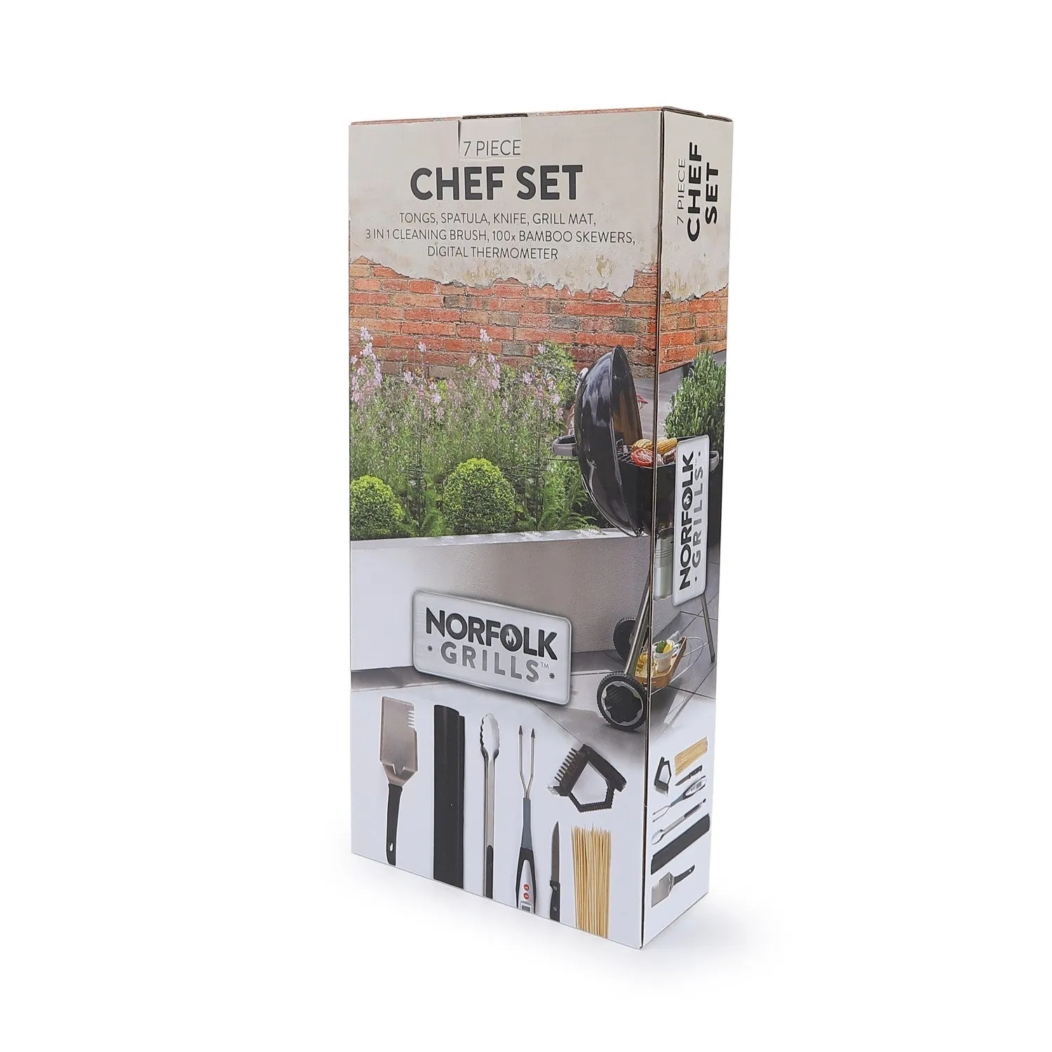 Norfolk Grills BBQ Tool Kit 7 Piece Tongs Spatula Digital Thermometer Gift Set