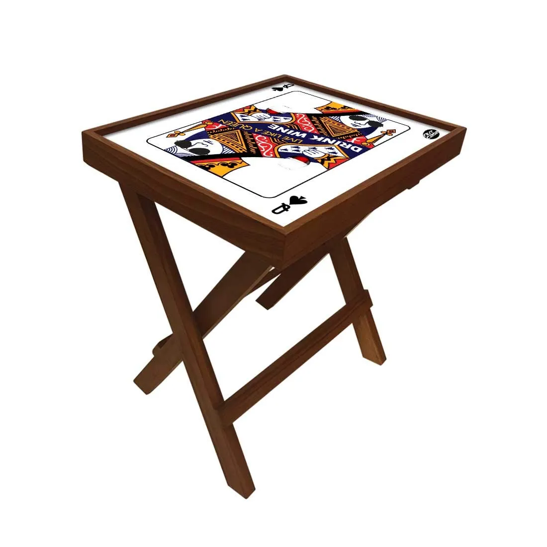 Nutcase Designer Teak Wood Side Table Folding Wooden Bedside Coffee Outdoor Picnic Table - Playing Card Queen
