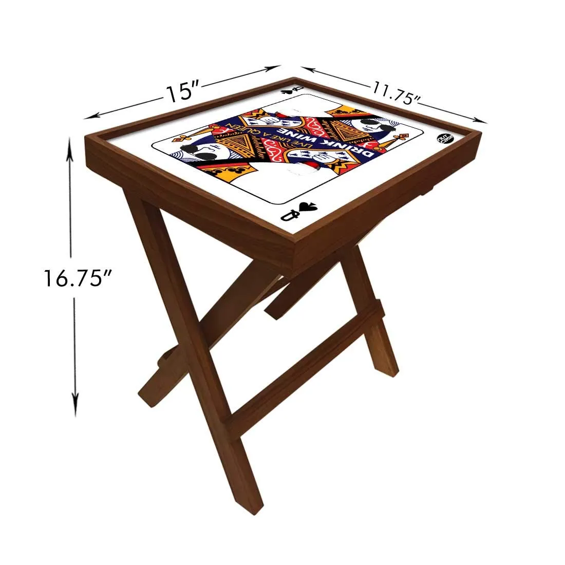 Nutcase Designer Teak Wood Side Table Folding Wooden Bedside Coffee Outdoor Picnic Table - Playing Card Queen