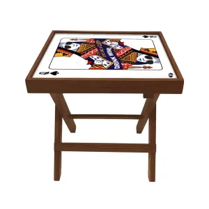 Nutcase Designer Teak Wood Side Table Folding Wooden Bedside Coffee Outdoor Picnic Table - Playing Card Queen