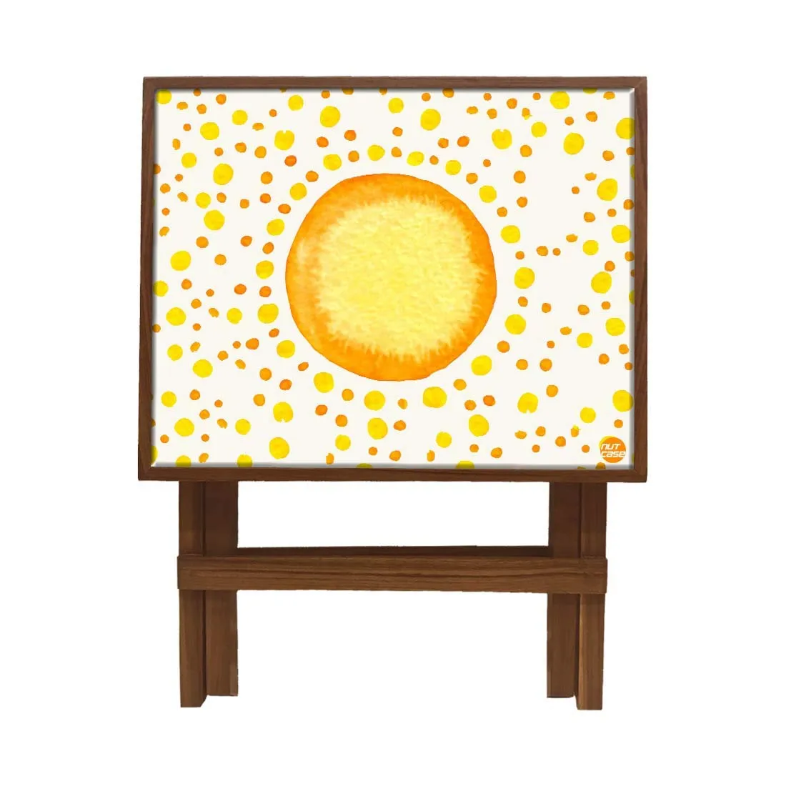 Nutcase Designer Teak Wood Side Table Folding Wooden Bedside Coffee Outdoor Picnic Table - Yellow and Orange Dots