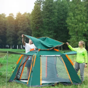 Outdoor 3-4 People Beach Thickening Rainproof Automatic Speed Open Four-sided Camping Tent, Style:Automatic Vinyl(Dark Green)