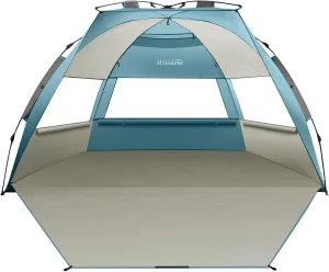 OutdoorMaster Beach Tent for 3-4 Person - Easy Setup and Portable Beach Shade Sun Shelter Canopy with UPF 50  UV Protection Removable Skylight Family Size