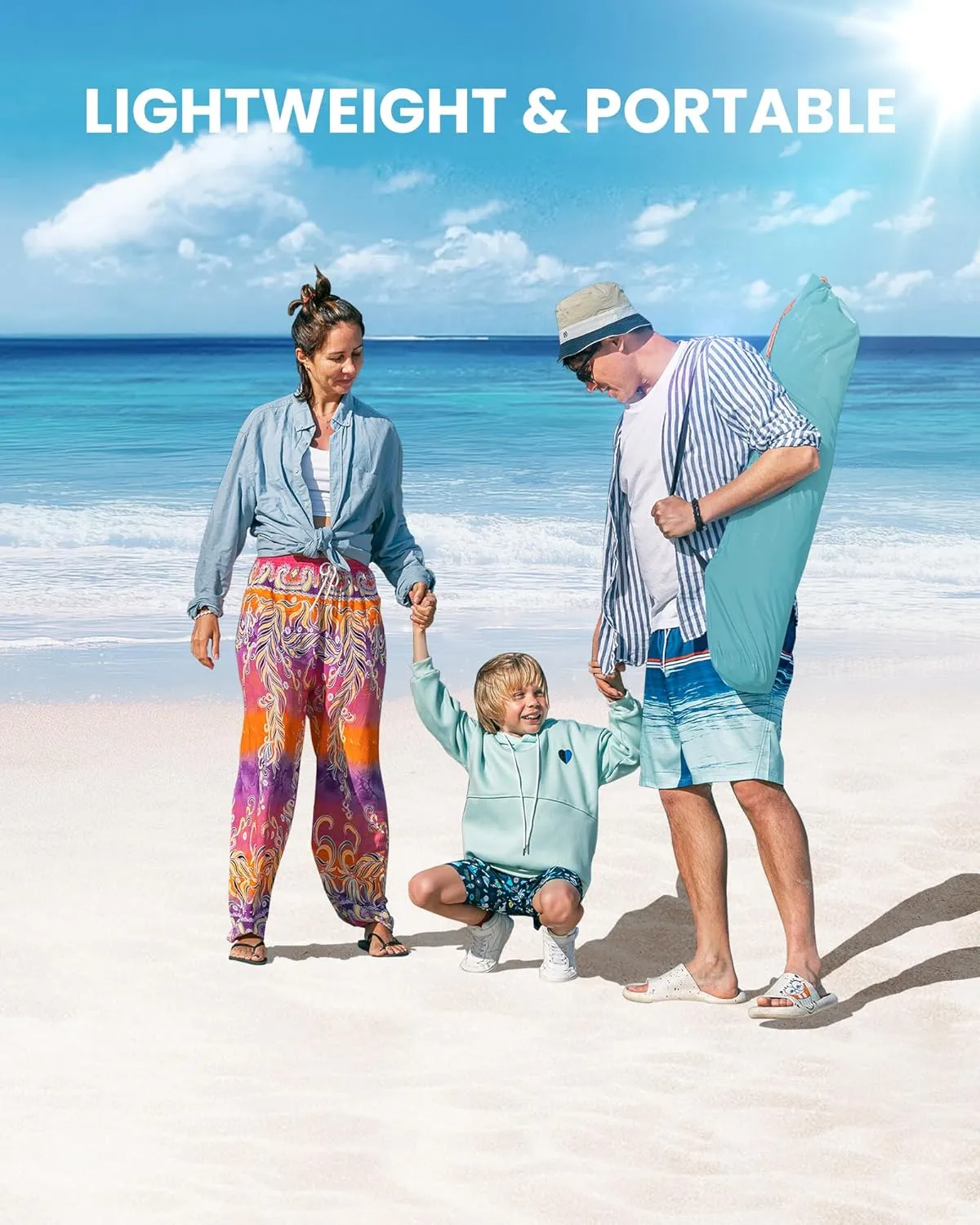 OutdoorMaster Beach Tent for 3-4 Person - Easy Setup and Portable Beach Shade Sun Shelter Canopy with UPF 50  UV Protection Removable Skylight Family Size