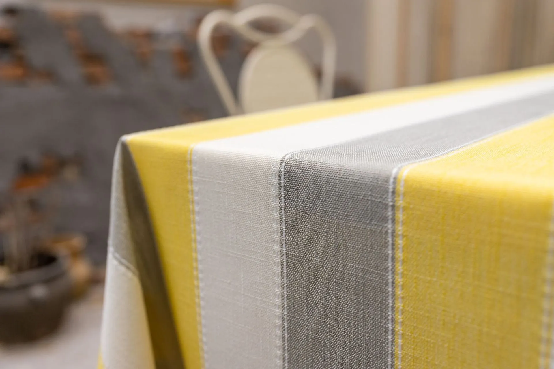 Rectangular Tablecloth Yellow Stripe Cotton Linen Dustproof Tablecloth