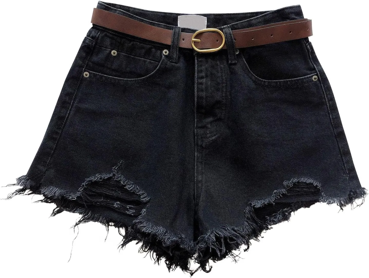 Refined Raw Edge Pure Color Denim for Women Chic Big Hem High Waisted Loose Fit Shorts with Pockets Outside Walking
