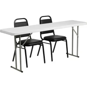 Rivera 3pcs 18''W x 72''L Rectangular Table w/2 Stack Chairs, Trapezoidal Back