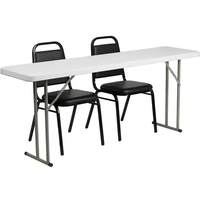 Rivera 3pcs 18''W x 72''L Rectangular Table w/2 Stack Chairs, Trapezoidal Back