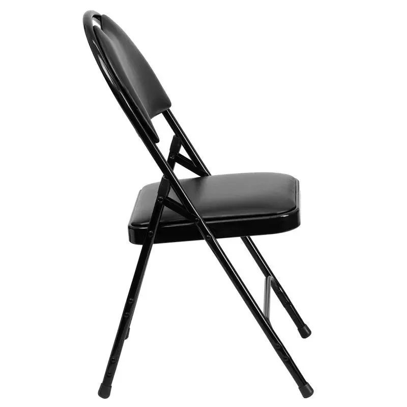 Rivera Metal Folding Chair, Black Vinyl Seat w/Carrying Handle Cutout Back