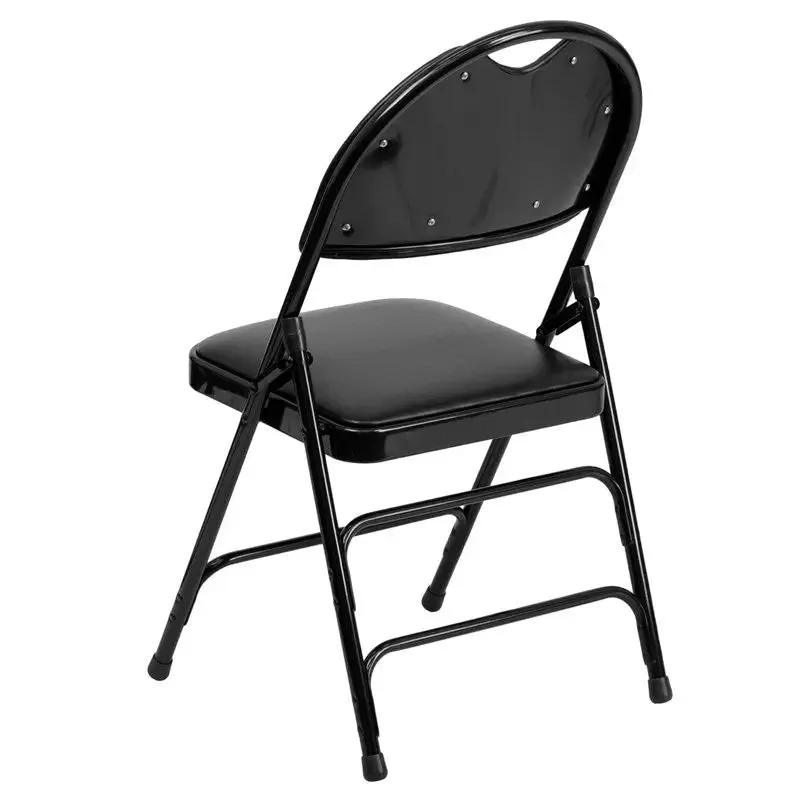 Rivera Metal Folding Chair, Black Vinyl Seat w/Carrying Handle Cutout Back