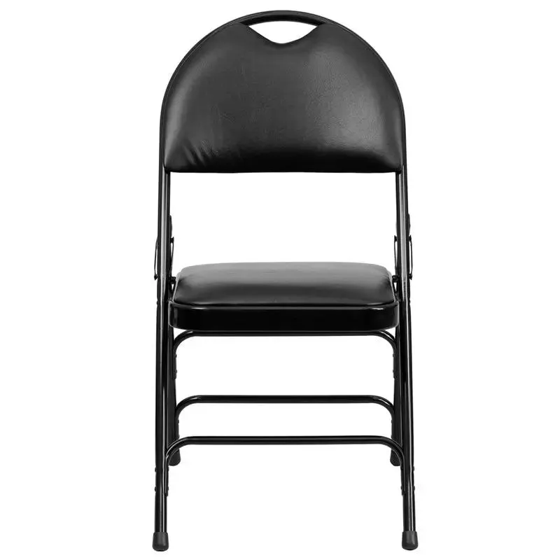 Rivera Metal Folding Chair, Black Vinyl Seat w/Carrying Handle Cutout Back