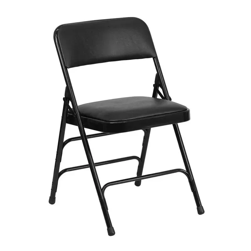Rivera Metal Folding Chair, Black Vinyl Seat/Back, 1'' Foam
