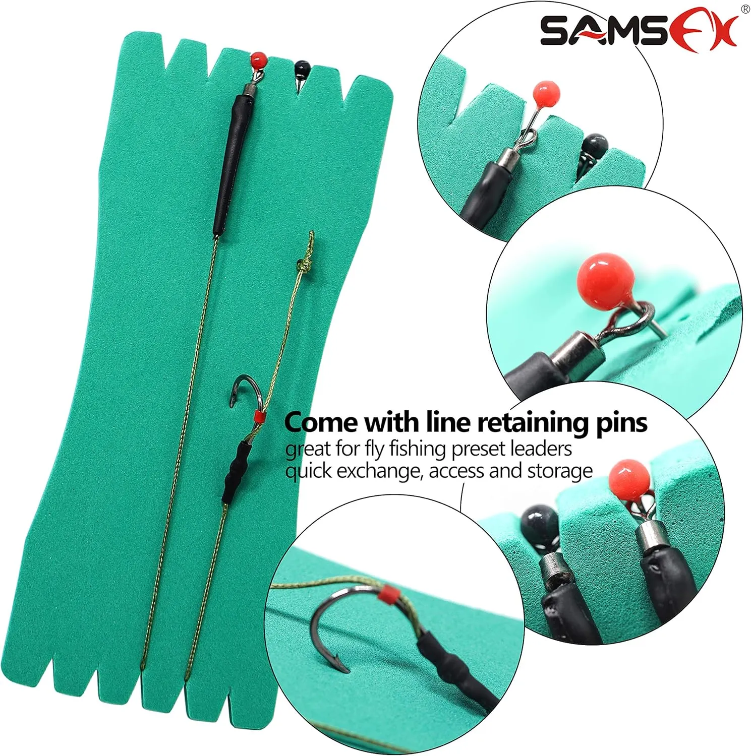 SAMSFX Fishing Leader Line Holder Foam Board Snelled Hook Keeper with Retaining Pins Accessories Pack of 10