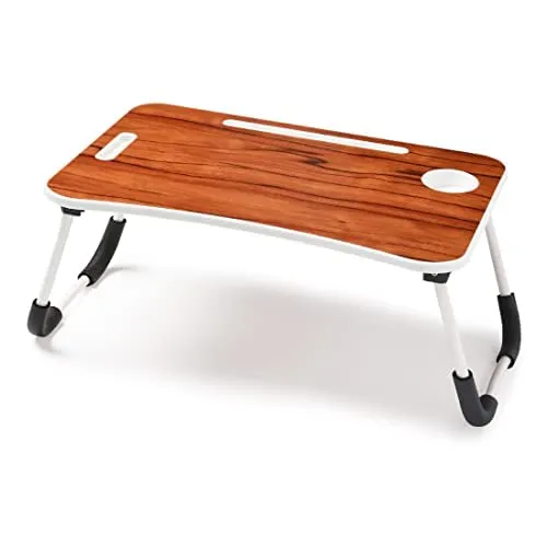 SAVYA HOME¬Æ Wooden Foldable Laptop Table with Mug Holder| Bed & Laptop Table | Portable & Sturdy | Set of 2 | Ludo & Brown