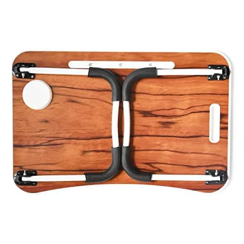 SAVYA HOME¬Æ Wooden Foldable Laptop Table with Mug Holder| Bed & Laptop Table | Portable & Sturdy | Set of 2 | Ludo & Brown