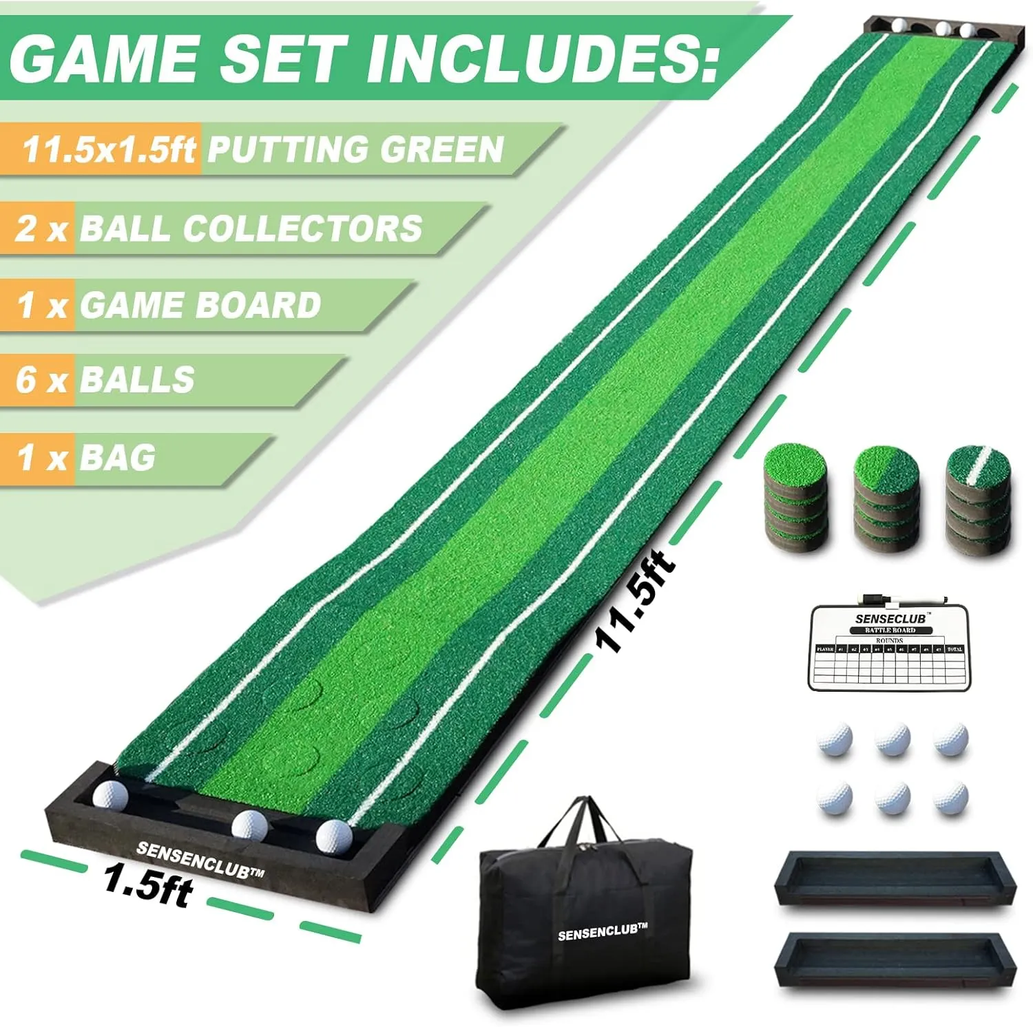 SENSECLUB Indoor Putting Green, Foldable Putting Mat Golf Pong Game Set, Golf Gifts for Men with Ball-Collect System