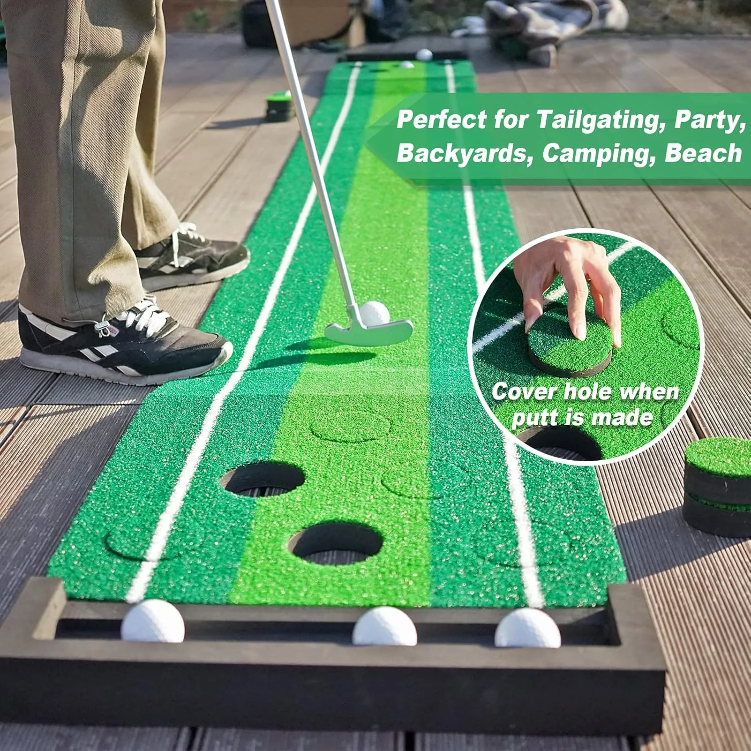SENSECLUB Indoor Putting Green, Foldable Putting Mat Golf Pong Game Set, Golf Gifts for Men with Ball-Collect System