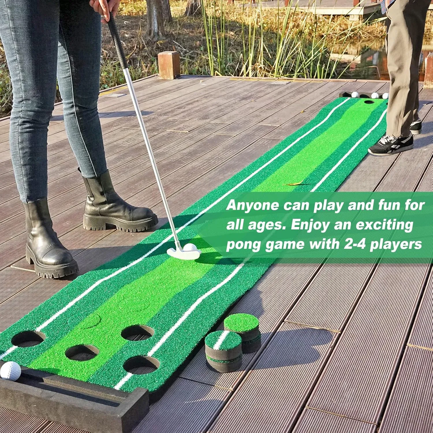 SENSECLUB Indoor Putting Green, Foldable Putting Mat Golf Pong Game Set, Golf Gifts for Men with Ball-Collect System
