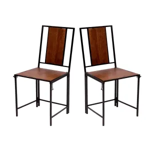 (Set of 2) Black Wooden Metallic Dinning Folding Chair