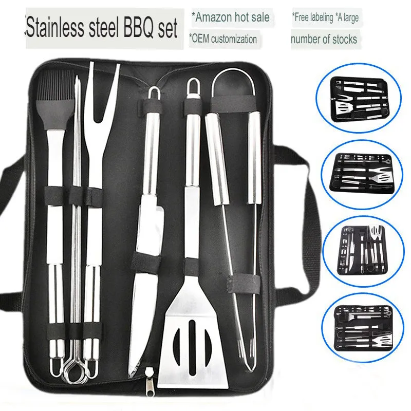 Stainless Steel Grill Bbq Barbecue Tool Set 3,5 and 7 pcs Outdoor Combination Barbecue Camping Supplies.