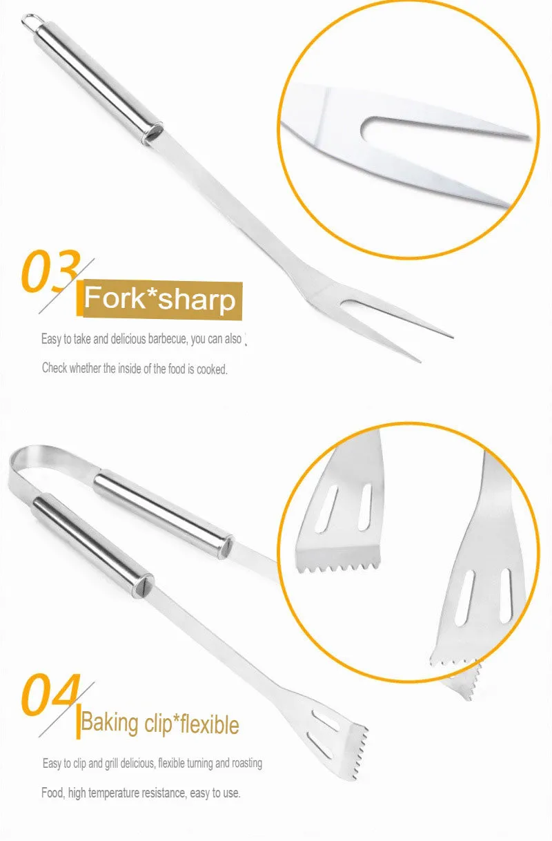 Stainless Steel Grill Bbq Barbecue Tool Set 3,5 and 7 pcs Outdoor Combination Barbecue Camping Supplies.