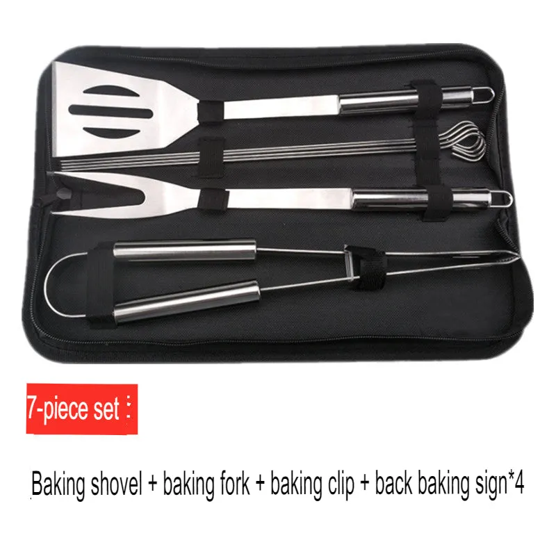 Stainless Steel Grill Bbq Barbecue Tool Set 3,5 and 7 pcs Outdoor Combination Barbecue Camping Supplies.
